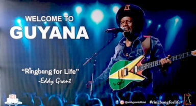 Photo of Eddy Grant mural welcomes travelers to Cheddi Jagan Int. Airport, Guyana