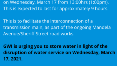 Photo of Central Georgetown to experience nine-hour interruption of water supply on March 17 – -residents urged to store water