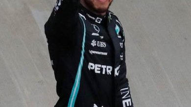 Photo of Hamilton in historic 100th F1 win