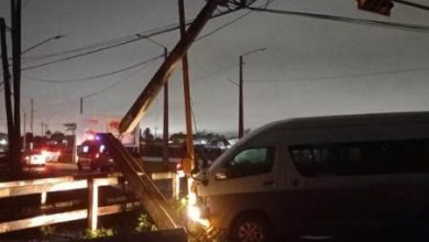 Photo of Power interrupted after bus smashes concrete utility pole