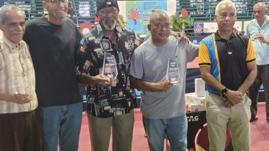 Photo of Local TT stalwarts rewarded by CRTTF – —Mike Baptiste, Colin France and Trevor Lowe recognized for their  outstanding contribution to Guyana and Caribbean table tennis