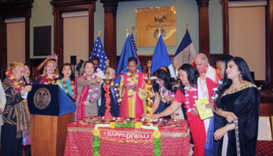 Photo of NY City Council Speaker celebrates Diwali in City Hall chambers