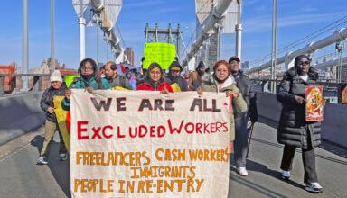 Photo of Excluded workers shut down Manhattan Bridge calling for Unemployment Bridge Program