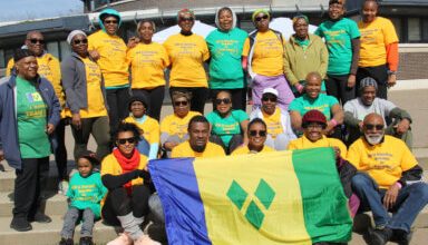 Photo of Vincentians walk to support athletes competing in Penn Relays