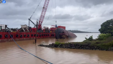 Photo of Capsized M.V. Torani being removed from Mazaruni River