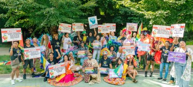 Photo of Queer Caribbean Liberation Collective marches on Eastern Park demanding justice for trans lives in the Caribbean