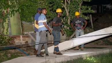 Photo of Four concrete poles collapse on Aubrey Barker Road